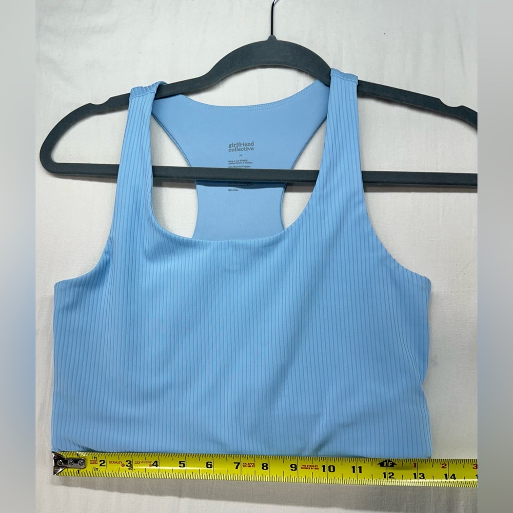 Girlfriend Collective Ribbed Light Blue Racerback Bra Size Medium - Picture 6 of 8